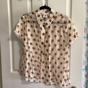 CAbi Cream Button-Down Blouse with Brown Polka Dots